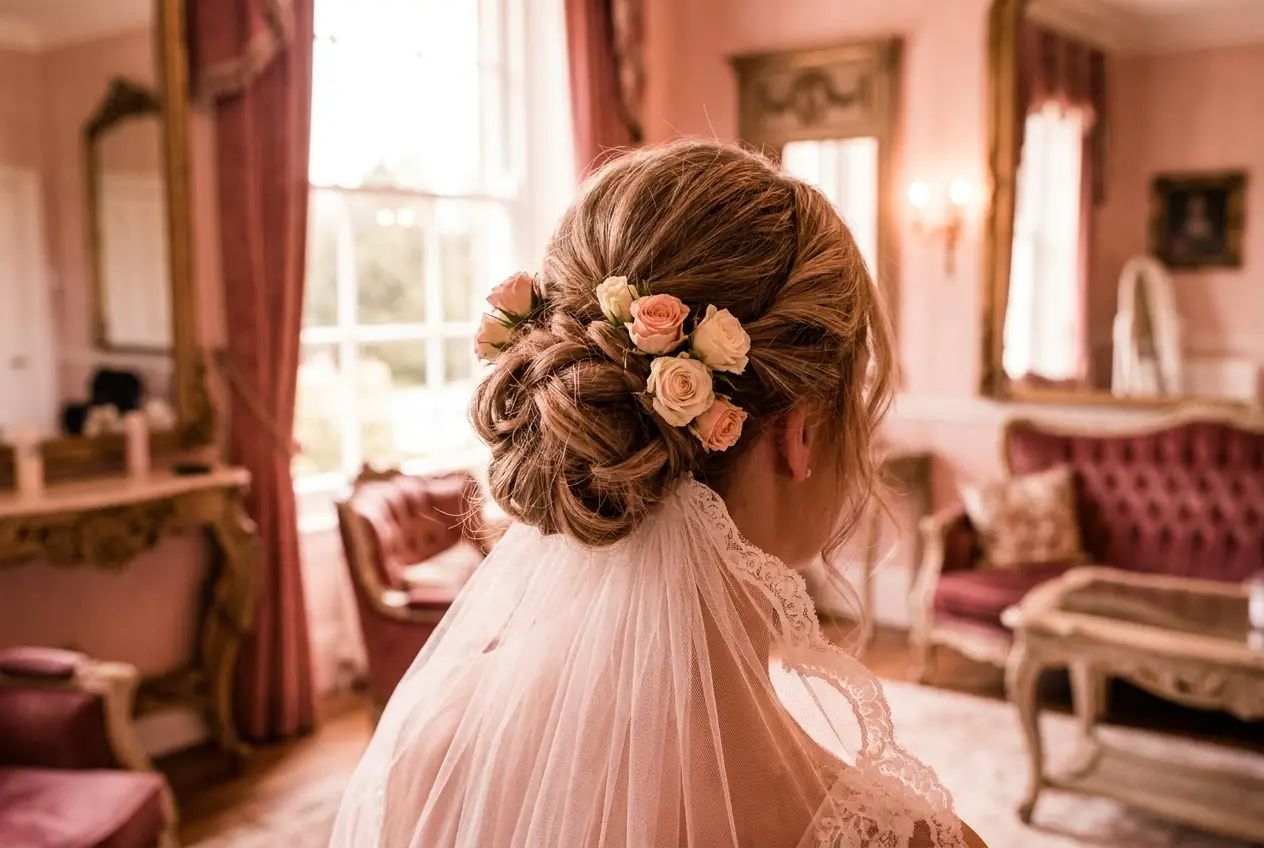 Romantische Braut-Hochsteckfrisur mit Schleier – Braut-Styling Stuttgart
